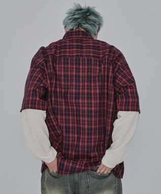 WEGO 【ユニセックス着用ITEM/MLサイズ展開】チェックレイヤードシャツ（LS） レッドチェック1