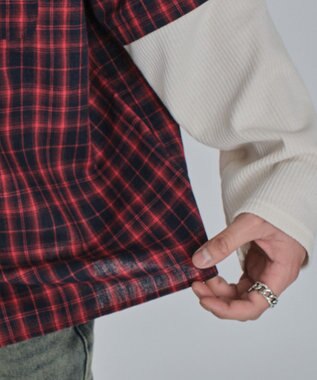 WEGO 【ユニセックス着用ITEM/MLサイズ展開】チェックレイヤードシャツ（LS） レッドチェック1