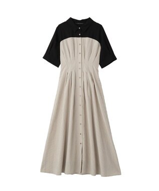 YECCA VECCA ハーフスリーブベアドッキングワンピース Stripe