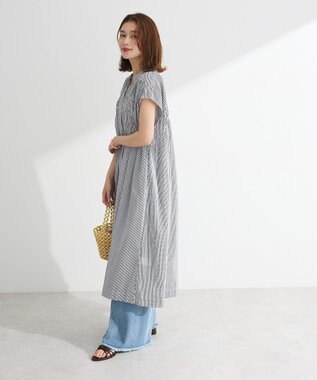 Green Parks Ｉ　シャーリングワンピース Stripe Navy