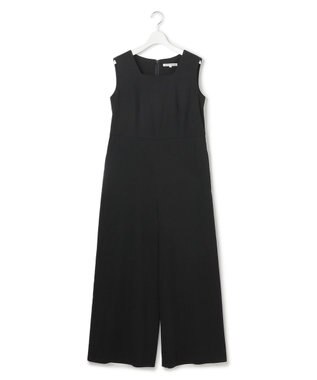 23区 S 【洗える】リネンレーヨンストレッチ スクエアネック オールインワン ブラック系