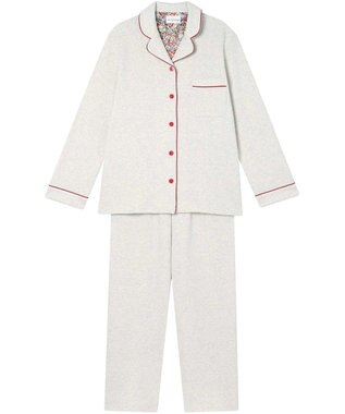 une nana cool 【綿混】ソフトコットンリブ 長袖開襟パジャマ MADE WITH LIBERTY FABRIC ホワイト系