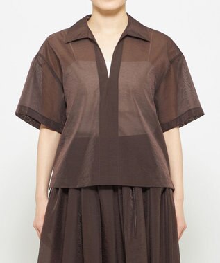 uncrave シアー オーガンジー ショート シャツ ブラウン