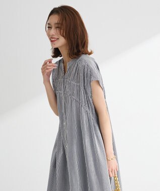 Green Parks Ｉ　シャーリングワンピース Stripe Navy