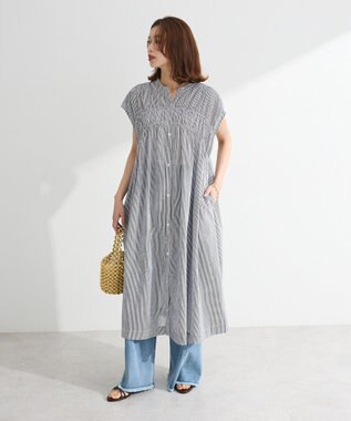 Green Parks Ｉ　シャーリングワンピース Stripe Navy