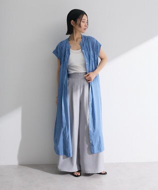 Green Parks Ｉ　シャーリングワンピース Stripe Navy