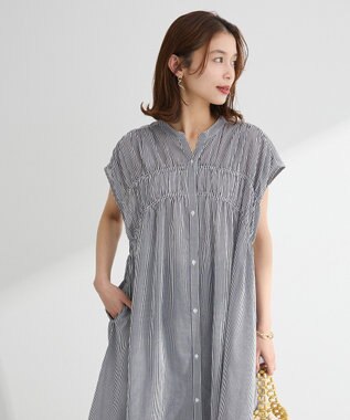 Green Parks Ｉ　シャーリングワンピース Stripe Navy