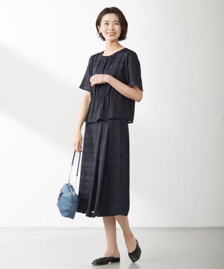 J.PRESS LADIES 【洗える】スラブカラミチェック スカート ネイビー系