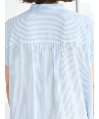 CRAFT STANDARD BOUTIQUE インド綿バンドカラーワンピース Stripe Sax