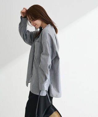 Green Parks 綿麻混Ｖネックオーバーサイズシャツ Gray