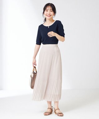 ANY SIS 【洗える】メタルポイント配色 ニット ネイビー×アイボリー