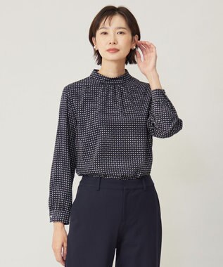  【洗える】ポリエステルスエード変形ドットプリント ブラウス