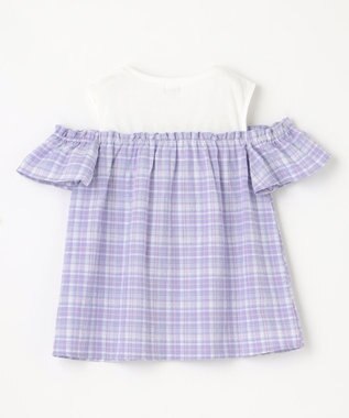 ANY KIDS オフショルダー フリル ブラウス ラベンダー系チェック