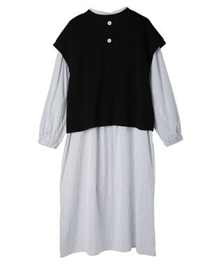 CRAFT STANDARD BOUTIQUE 【洗える】ニットベスト+シャツワンピース-SET Black