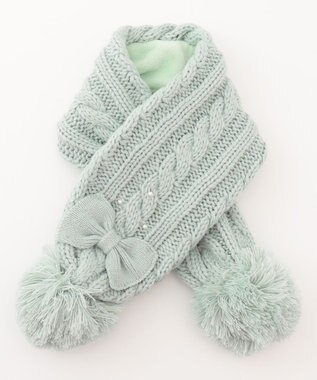 ANY KIDS ポンポン付き ケーブル マフラー ミント