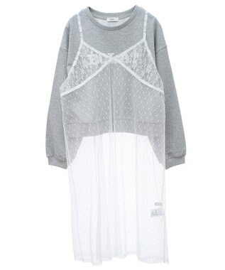 earth music&ecology ＳＥＴ２点レースロゴプルオーバー＋チュールワンピ Light Gray