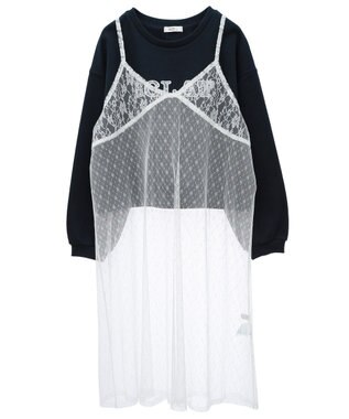 earth music&ecology ＳＥＴ２点レースロゴプルオーバー＋チュールワンピ Navy