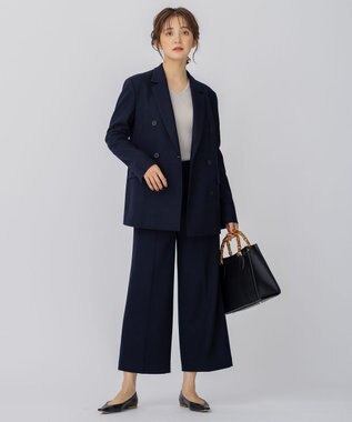 【CLASSY.1月号掲載】ウール圧縮スムース ダブル前 ジャケット, ダークネイビー, 36