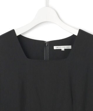 23区 S 【洗える】リネンレーヨンストレッチ スクエアネック オールインワン ブラック系