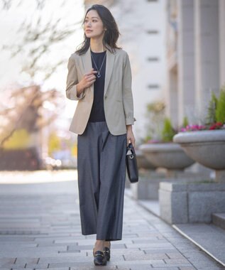 J.PRESS LADIES L 【洗える・吸水速乾・接触冷感】リネンツイル パンツ ブラックシャンブレー系