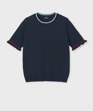 Paul Smith 【洗える】フレアスリーブ 半袖ニット ネイビー