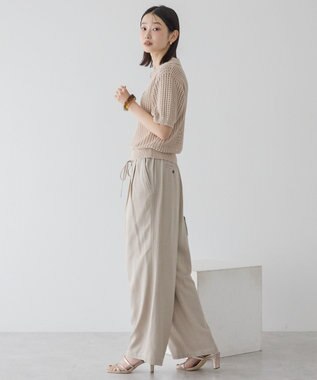 AMERICAN HOLIC 衿付きメッシュ編み半袖ニットプルオーバー Light Beige