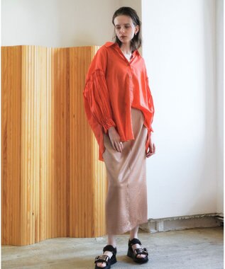 YECCA VECCA 綿麻シアーボリュームギャザーシャツ Orange