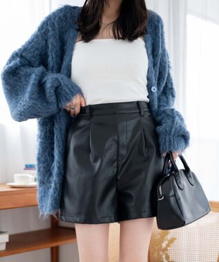 WEGO Fレザータックショートパンツ ブラック