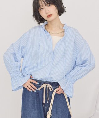 AMERICAN HOLIC スタンドフリルストライプスキッパーブラウス