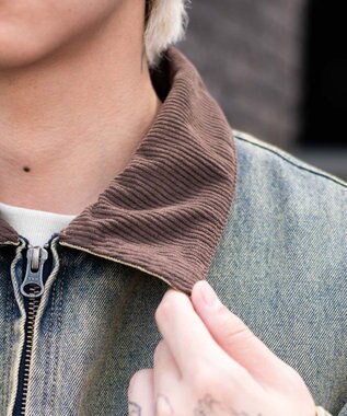 WEGO 【ユニセックス着用ITEM/MLサイズ展開】ワーカーズキルティングZIPジャケット デニム淡加工色