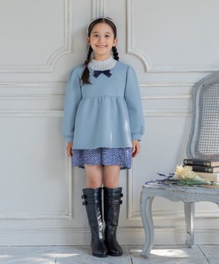 組曲 KIDS 【110-140㎝】ボウタイリボン トップス サックス系