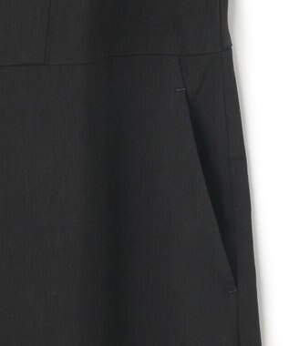 23区 S 【洗える】リネンレーヨンストレッチ スクエアネック オールインワン ブラック系