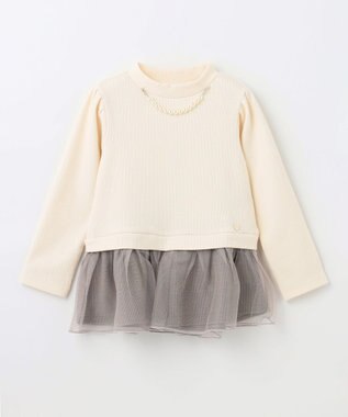 ANY KIDS パール付きペプラムトレーナー エクリュ