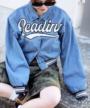 WEGO スタジアムロゴデニムショートスタジャン デニム中濃色