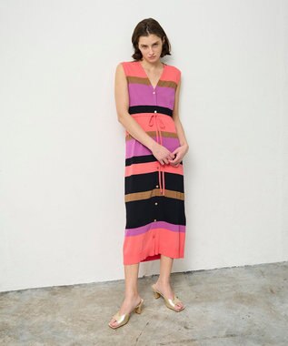 GRACE CONTINENTAL ニットマルチボーダージレ ピンク