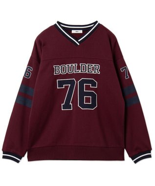 WEGO ナンバリングライン切り替えスウェット ワイン