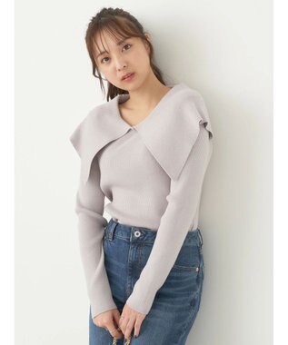 earth music&ecology ＢＩＧカラーニットプルオーバー Light Gray