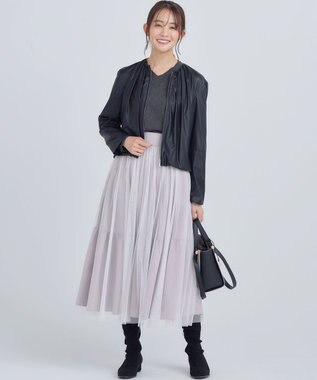 組曲 L レザーライクライト ブルゾン ブラック系