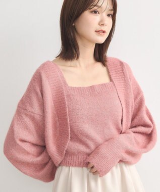 earth music&ecology ＳＥＴ２点スパンコールニットボレロ×タンク Pink