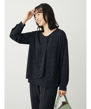 Green Parks ＢＰ　襟タック長袖ブラウソー Black