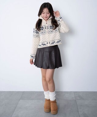 WEGO ユキガラダブルジップカーデ ホワイトアイボリー