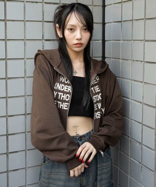 WEGO ファーフードショートZIPパーカー ブラウン