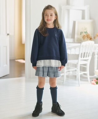 組曲 KIDS 【150-160㎝】フラワーキルト トレーナー ネイビー