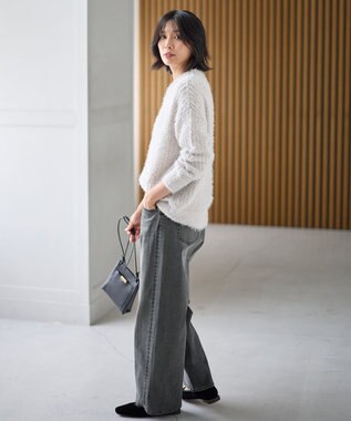 ANY 【洗濯機可】フェザーメッシュニット オイスター