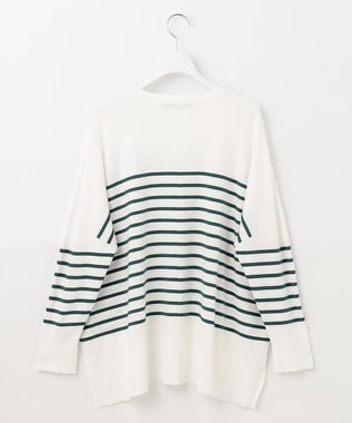 UNFILO 【抗菌防臭】スタイルアップニット　クルーネック ホワイト×グリーン