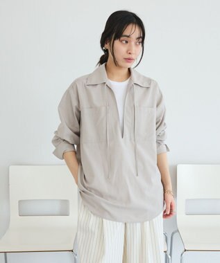 CRAFT STANDARD BOUTIQUE Vネックスキッパーシャツ Gray Beige