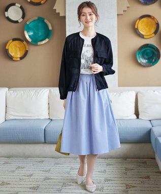 Tiaclasse メッシュジャガードノーカラーブルゾン ネイビー