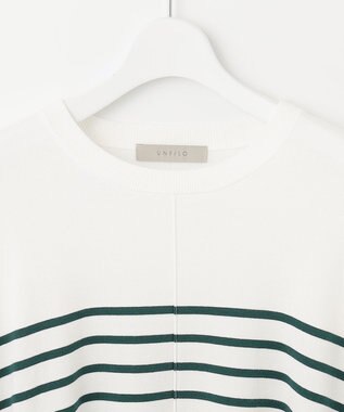 UNFILO 【抗菌防臭】スタイルアップニット　クルーネック ホワイト×グリーン