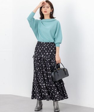 組曲 【加藤ローサさん着用 / レングス調整可能】ギャザーライトデシンティアード スカート ブラック系5