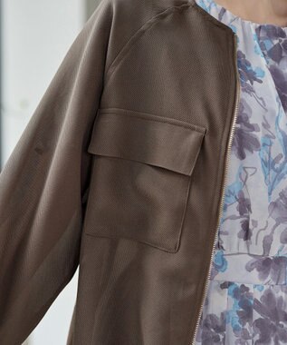 Tiaclasse メッシュジャガードノーカラーブルゾン ブラウン